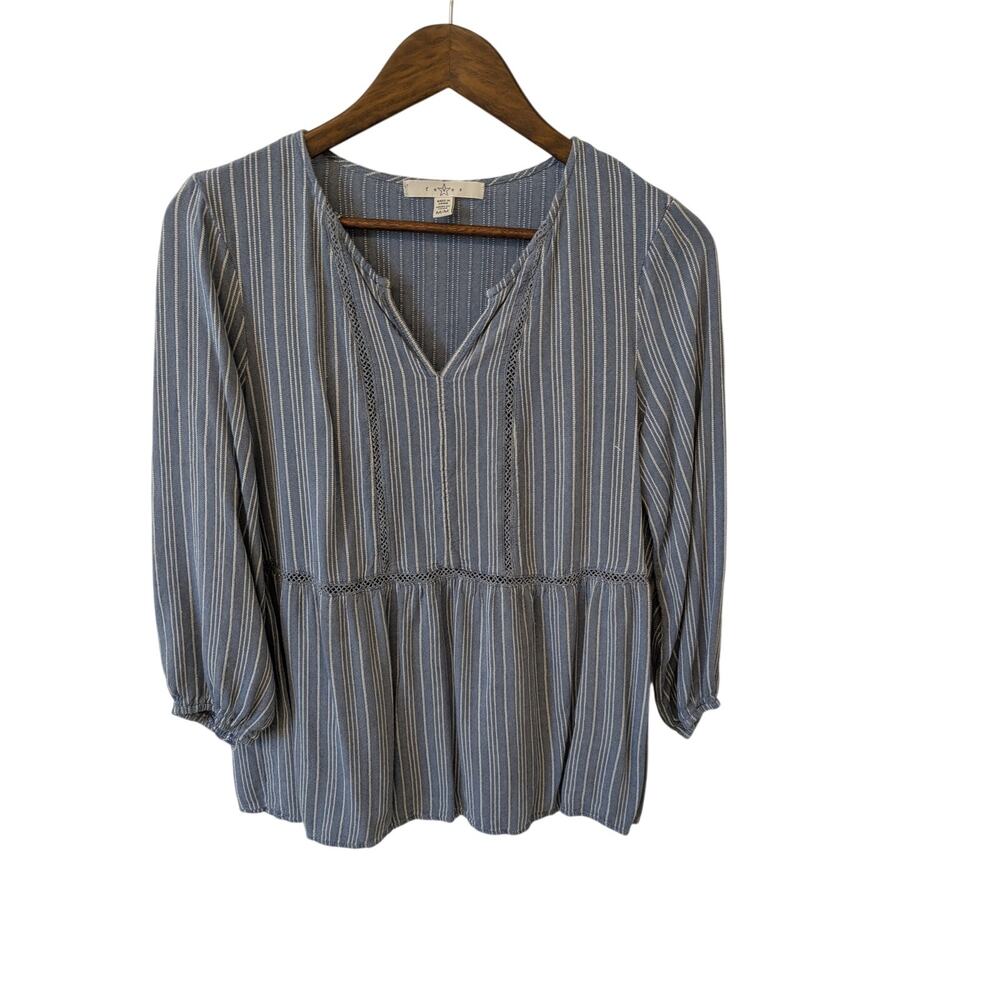 Chambray & White Cottagecore Boho mid sleeve Casual Top sz M